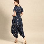 Navy Blue & Golden Ethnic Motifs Printed Basic Jumpsuit