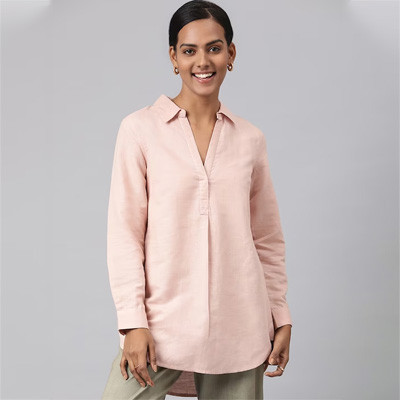 Women Pink Shirt Collar Tunic