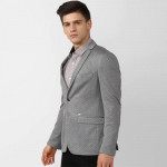 Men Grey Printed Single-Breasted Slim-Fit Formal Blazer