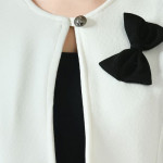 Women White & Black Polyester Crop Shrug