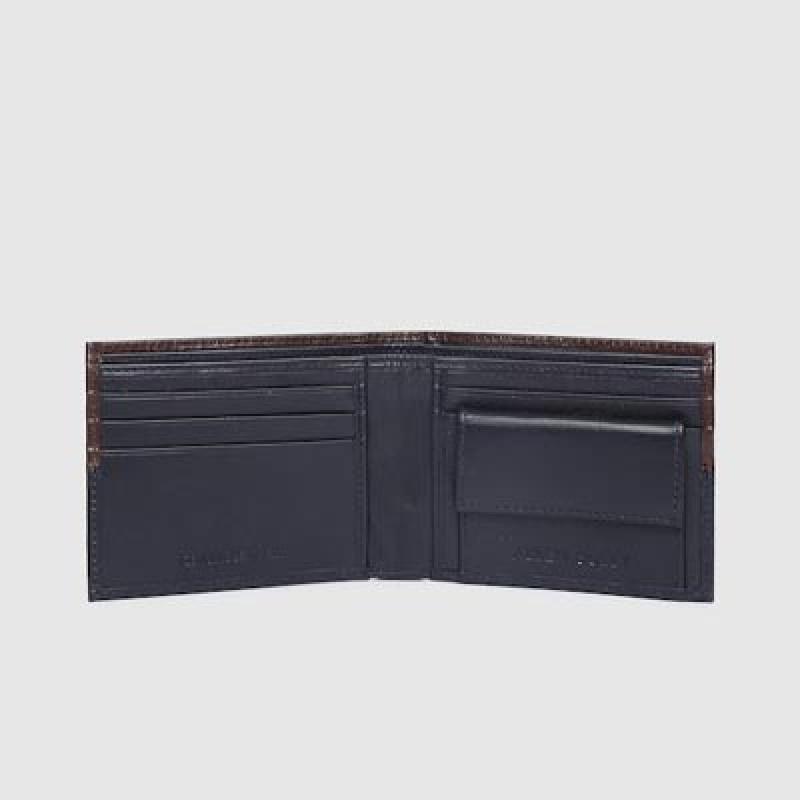 Men Brown & Navy Blue Colourblocked Genuine Leather Two Fold Wallet