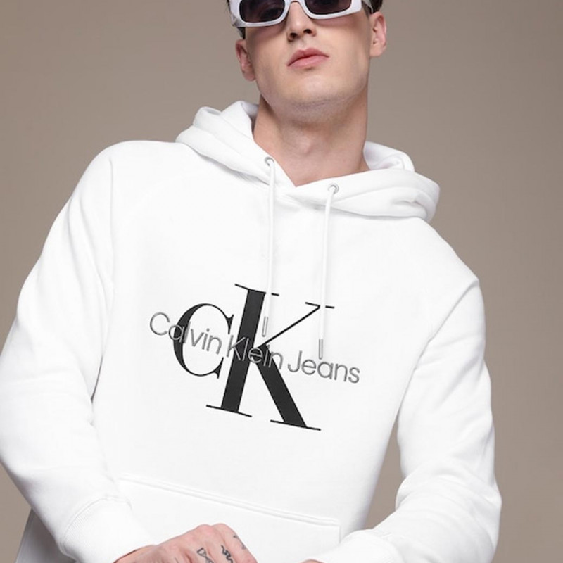 Men White Printed Hooded Sweatshirt