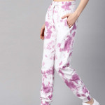 Women White & Purple Dyed Joggers