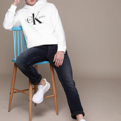 Men White Printed Hooded Sweatshirt