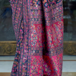 Navy Blue & Pink Floral Zari Silk Blend Banarasi Saree