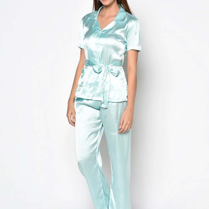 Women Sea Green Satin Night suit